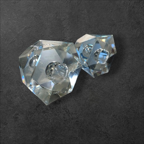 VTG 1950s Set of 2 Candleholders Hand Cut Crystal Glass Geometric Japan 2”x3” - Picture 8 of 13